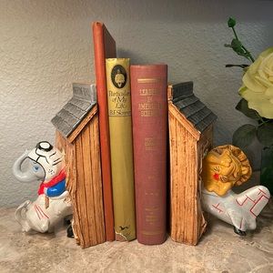 VTG  Ceramic Jungle Flying School Duncan Enterprises Bookends 1981 Lion Elephant